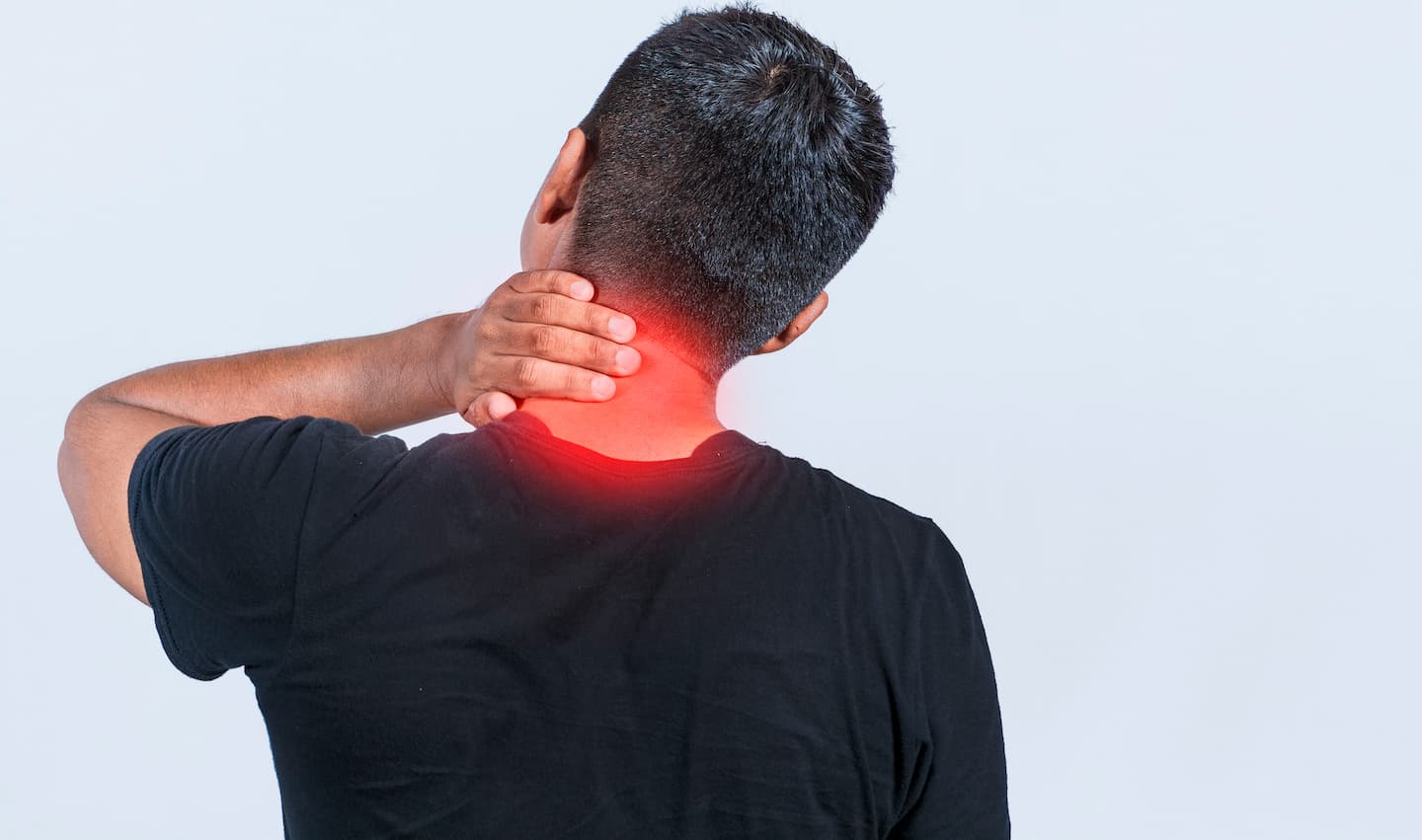 neck pain stress concept man with neck muscle pain close up person with neck pain man with neck pain isolated background 1